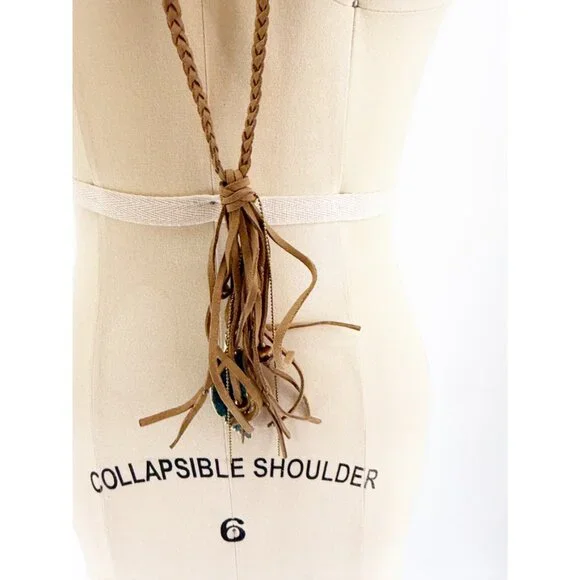 Braided Leather Necklace with Tassel Pendant - Picture 2 of 4